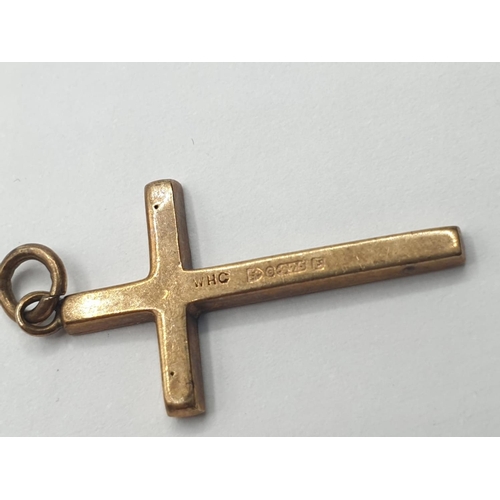 243 - Vintage 9ct gold CROSS having chased engraving design to front.  Clear Hallmark for Chester 9ct gold... 