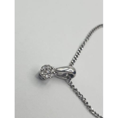 246 - 9CT W/G CHAIN AND DIAMOND CLUSTER PENDANT, WEIGHT 2.2G AND 40CM LONG APPROX