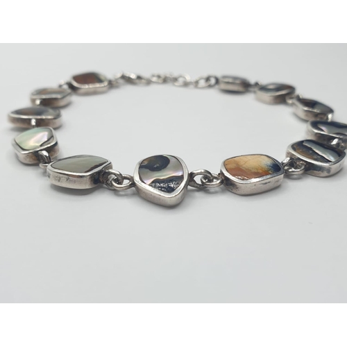 97 - Silver bracelet stone set with mother of pearl and agate, boxed. 8 1/2 inches / 21cm approx