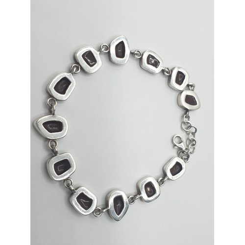 97 - Silver bracelet stone set with mother of pearl and agate, boxed. 8 1/2 inches / 21cm approx