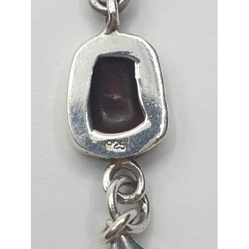 97 - Silver bracelet stone set with mother of pearl and agate, boxed. 8 1/2 inches / 21cm approx