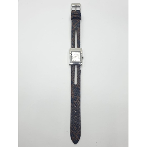 334 - Ladies Infinite Wristwatch Having Stainless Steel Square Face. Black x Brown Crocodile type strap. F... 