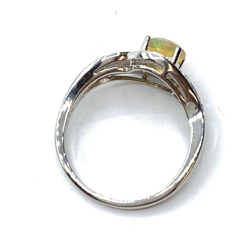 270 - Sterling Silver Round Cut Opal and White Stone Ring, Size N