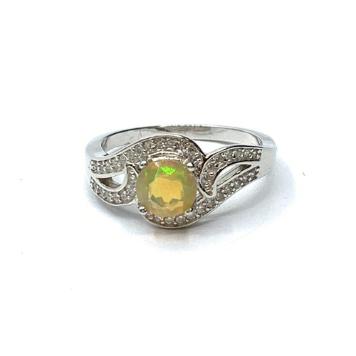 270 - Sterling Silver Round Cut Opal and White Stone Ring, Size N