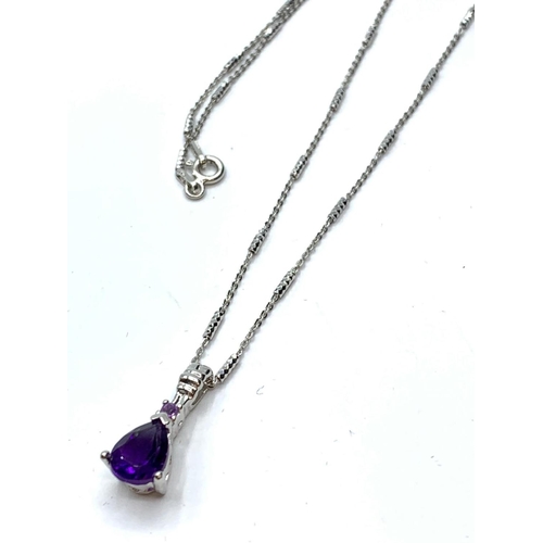 362 - Sterling Silver & Amethyst matching Necklace, Earrings and Ring, Size P.