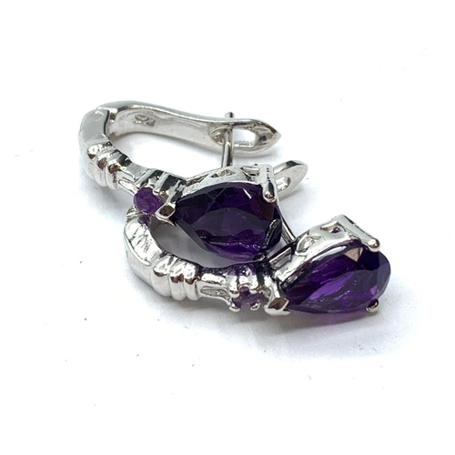 362 - Sterling Silver & Amethyst matching Necklace, Earrings and Ring, Size P.