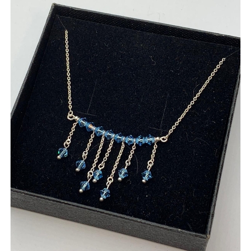 386 - Sterling Silver and Blue Crystal Necklace, 16 Inches