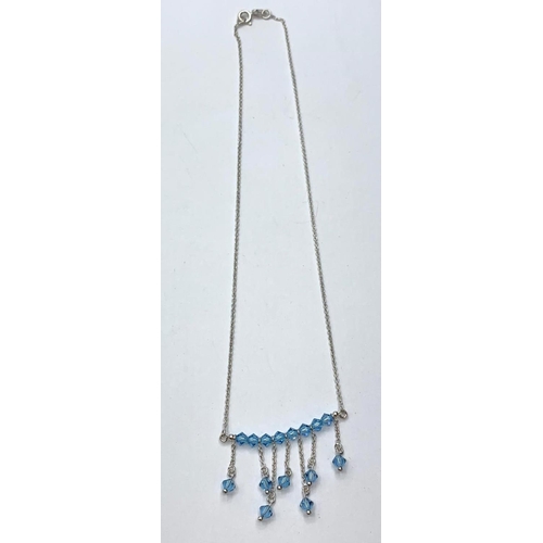 386 - Sterling Silver and Blue Crystal Necklace, 16 Inches