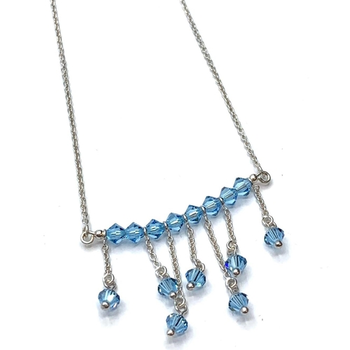 386 - Sterling Silver and Blue Crystal Necklace, 16 Inches