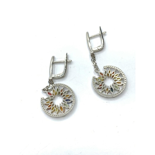 418 - Sterling Silver and Multi Colour Sapphire Earrings.