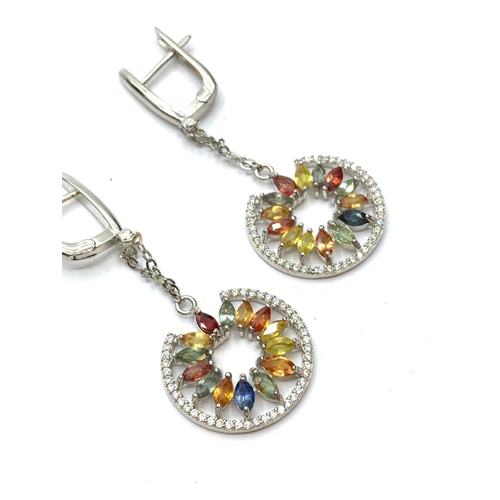 418 - Sterling Silver and Multi Colour Sapphire Earrings.