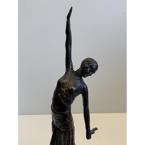 533 - Art deco style bronze statuette of Isadora Duncan, with Marble base circa 1890-1900, 40cm tall and 1... 