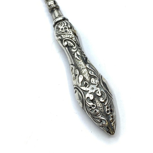 587 - Silver Handled Edwardian Button Hook, Having Clear Hallmark for Birmingham 1907, 8.5 Inches approx, ... 