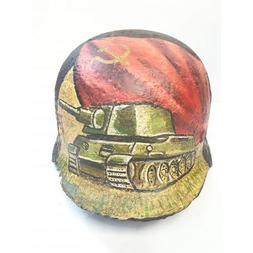 12 - WW2 Eastern Front Relic German M40 Helmet with post War memorial painting