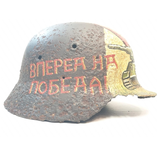 12 - WW2 Eastern Front Relic German M40 Helmet with post War memorial painting