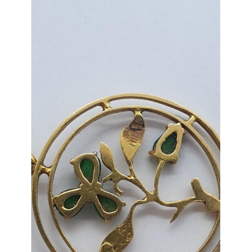 158 - 18ct gold and enamel PENDANT.  2.2g    2cm diameter