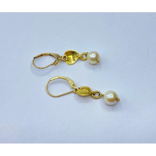 113 - Pair of 9ct gold EARRINGS with heart and pearl drop.  2g