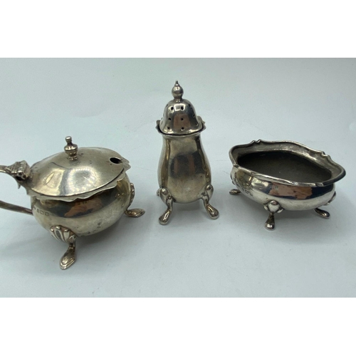 357 - Silver 3 piece cruet set, weight 133g