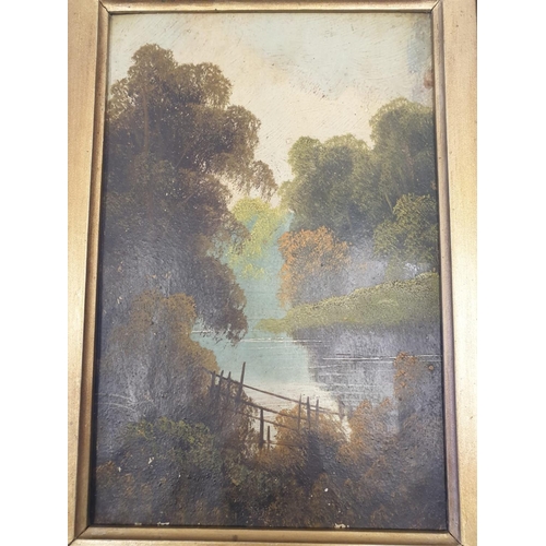 100 - An late 19th Century oil on board RIVERSIDE PAINTING by unknown artist.  40 x 30 cm.