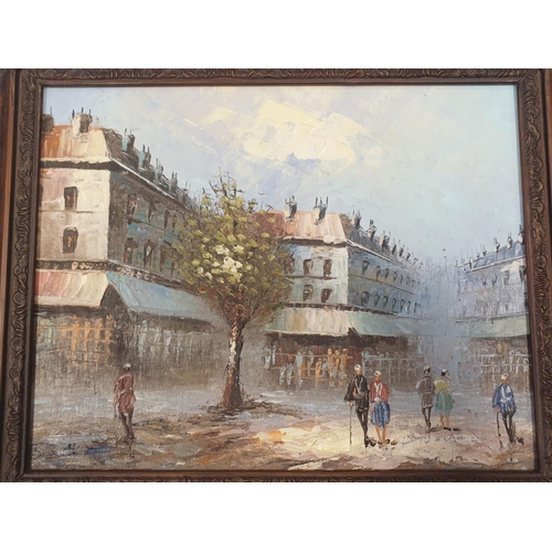 168 - Oil ON  canvas PAINTING street scene. signed Burnett and reframed.  8 x 10 in.