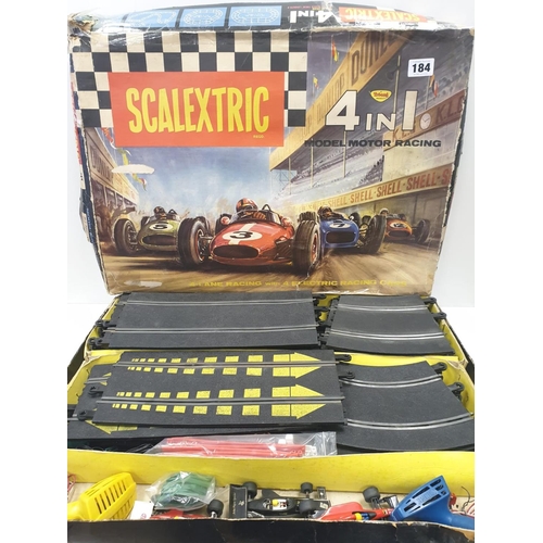 184 - 1960's SCALEXTRIC 4 in 1 , 2 x controllers , 3 x cars , full track