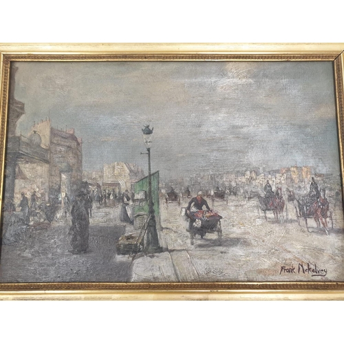 99 - WITHDRAWN         Frank Mckelvey oil on canvas PAINTING. 19th Century street scene.  55 x 40 cm in a... 