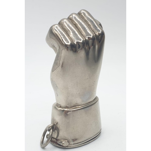 125 - White metal VESTA CASE in the form of a hand.