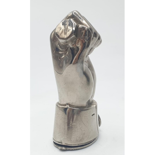 125 - White metal VESTA CASE in the form of a hand.