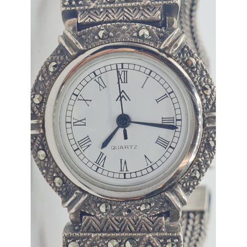 133 - Silver and Marcasite LADY'S WRISTWATCH.  Quartz movement.