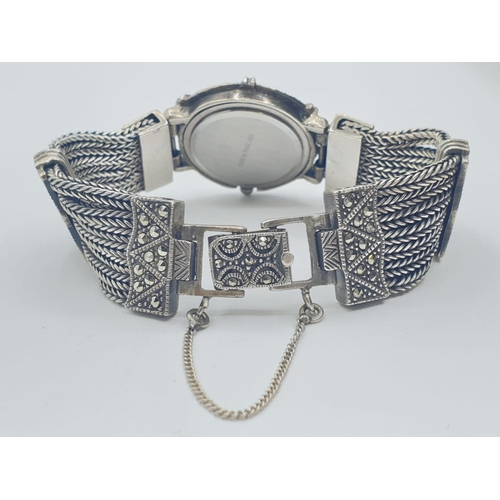 133 - Silver and Marcasite LADY'S WRISTWATCH.  Quartz movement.