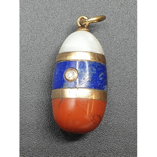 17 - Antique 14ct gold three stone Russian Imperial flag miniature Easter Egg PENDANT, St Petersburg.  Di... 