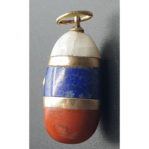 17 - Antique 14ct gold three stone Russian Imperial flag miniature Easter Egg PENDANT, St Petersburg.  Di... 