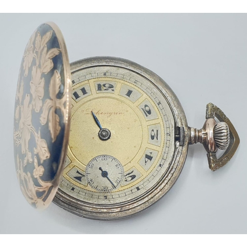 47 - Gold and Silver Lohengun POCKET WATCH.  c1900  No glass.  FWO.