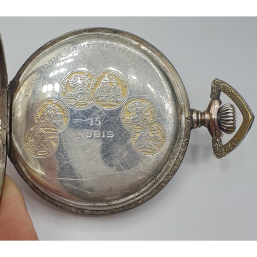 47 - Gold and Silver Lohengun POCKET WATCH.  c1900  No glass.  FWO.