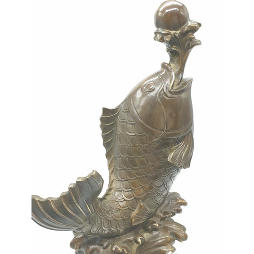 37 - Chinese KOI CARP BRONZE STATUE. 40cm tall.  3.7kg.