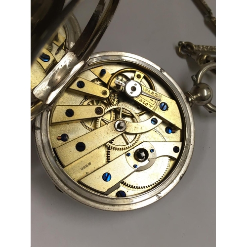 96 - Antique silver full HUNTER GENT'S POCKET WATCH and chain.  Great example in very good condition, win... 