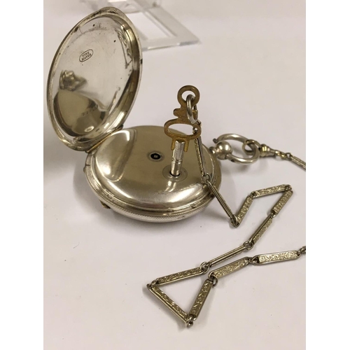 96 - Antique silver full HUNTER GENT'S POCKET WATCH and chain.  Great example in very good condition, win... 