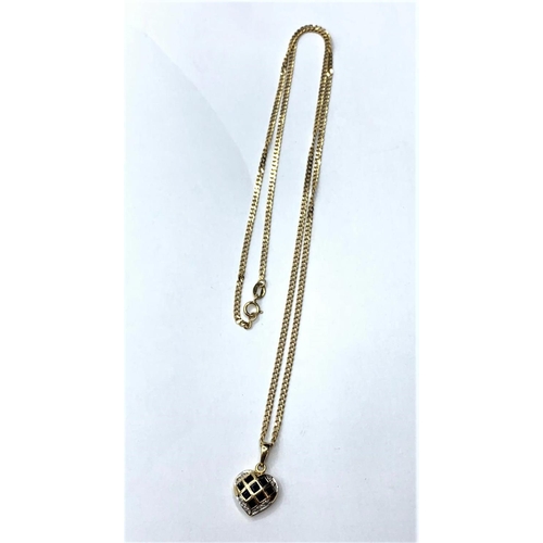 3 - 9CT YELLOW GOLD DIAMOND & SAPPHIRE HEART PENDANT ON CHAIN 5G