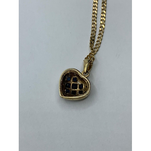 3 - 9CT YELLOW GOLD DIAMOND & SAPPHIRE HEART PENDANT ON CHAIN 5G