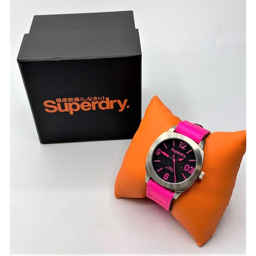 34 - SUPERDRY PINK DIAL AND STRAP WATCH BRAND NEW WITH BOX SYL115P