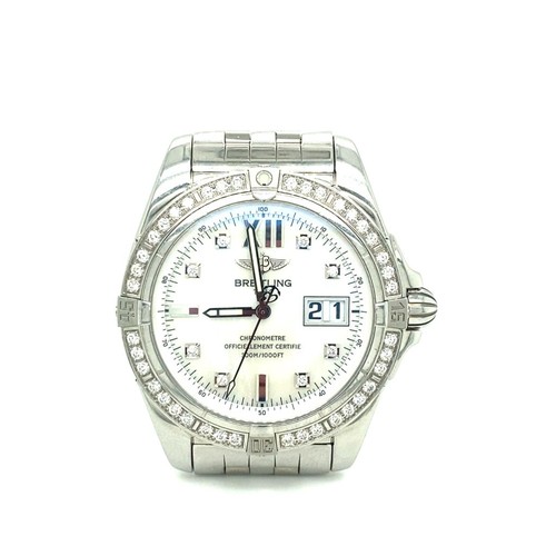 16 - Breitling Galactic Automatic Chronometer Original Factory Diamond Set Bezel and Dial.
Mother Of Pear... 