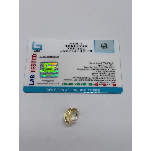 822 - 11.30ct Citrine Gemstone GJSPC certified