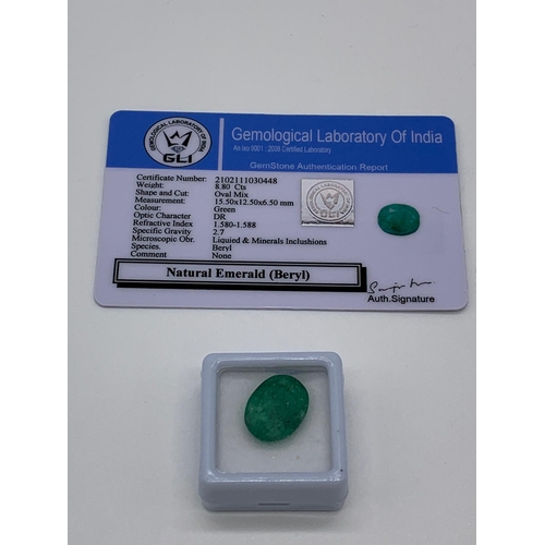 829 - 8.80ct Oval Colour Enhanced Emerald Gemstone GLI certified