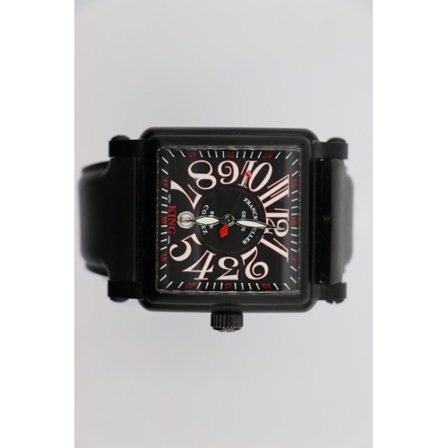 25 - Franck Muller black Cortez king watch, black vanilla scented strap squared face, no box/papers, good... 