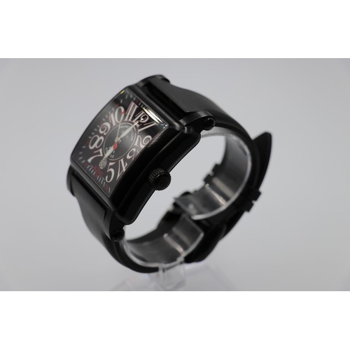 25 - Franck Muller black Cortez king watch, black vanilla scented strap squared face, no box/papers, good... 