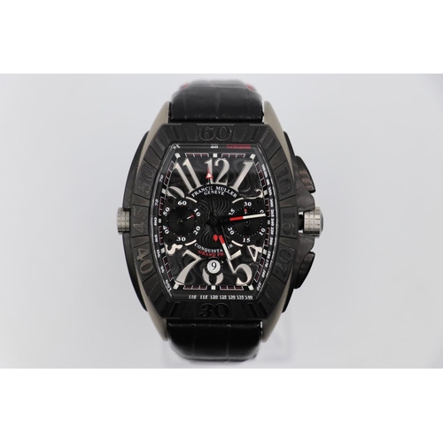 31 - Franck Muller titanium conquistador Grand Prix watch, black leather strap with red stitching, no box... 