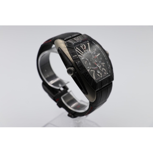 31 - Franck Muller titanium conquistador Grand Prix watch, black leather strap with red stitching, no box... 