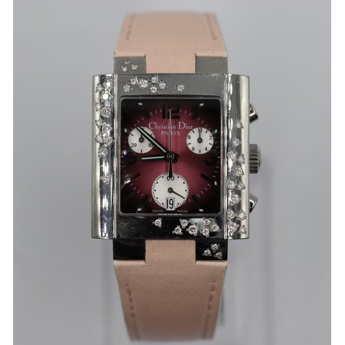 63 - Christian Dior watch rectangular face and scattered diamond bezel all original, no box/papers , good... 