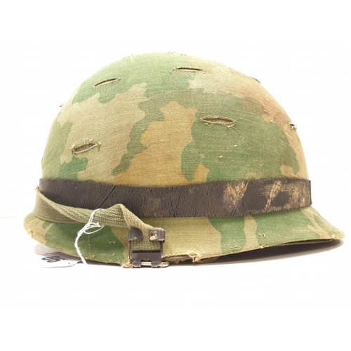 90 - Vietnam War Era US M1 Helmet with fibre liner and “Mitchel” Reversible Camouflage Cover.