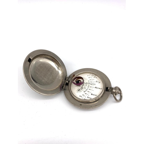 435 - Vintage Hygrometer in White Metal Watch type Case